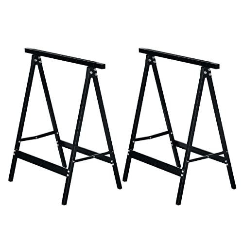 FIELDOOR 作業台 ソーホース ワークテーブル 折りたたみ式 2台セット 【マットブラック】 木材カットや天板を載せてワークデスク DIY 日曜大工 スチール製 耐荷重100kg 滑り止め付き 収納 省スペース